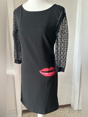 Desigual Black Dress with Red Lip Applique